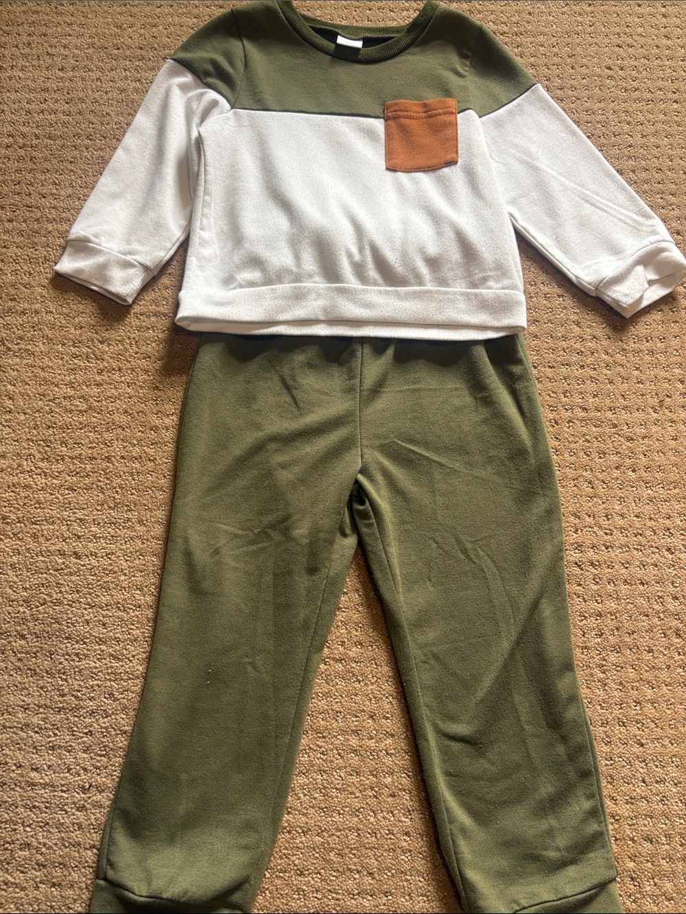 Kids Two-Piece Olive & Cream Lounge Set with Chest Pocket